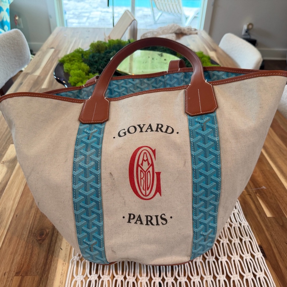 Goyard Beige and Teal Tote Bag